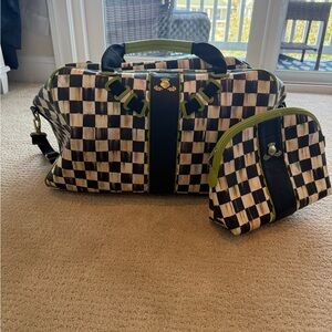 Authentic Mackenzie-Childs Courtly 
Check Travel Bag Set, Weekender Bag  RARE !!